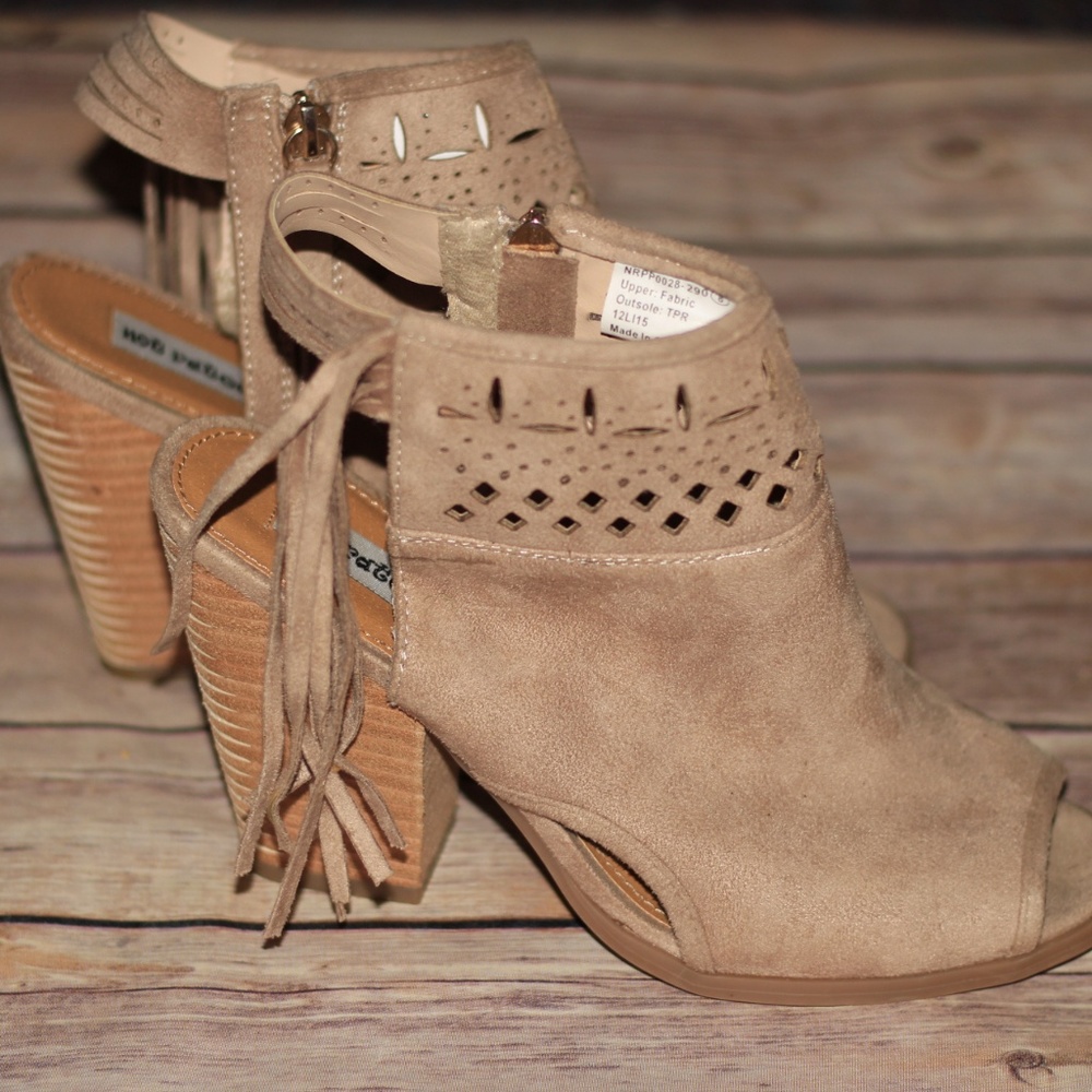 Not Rated peep toe suede heels.